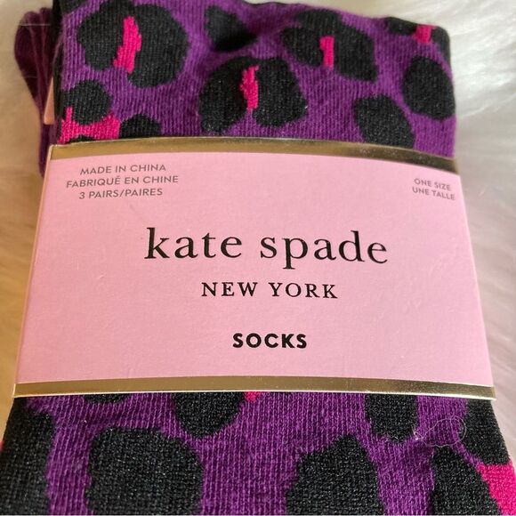 Kate Spade 3 Pairs of Crew Socks Purple Pink Leopard Striped NWT - Picture 7 of 8